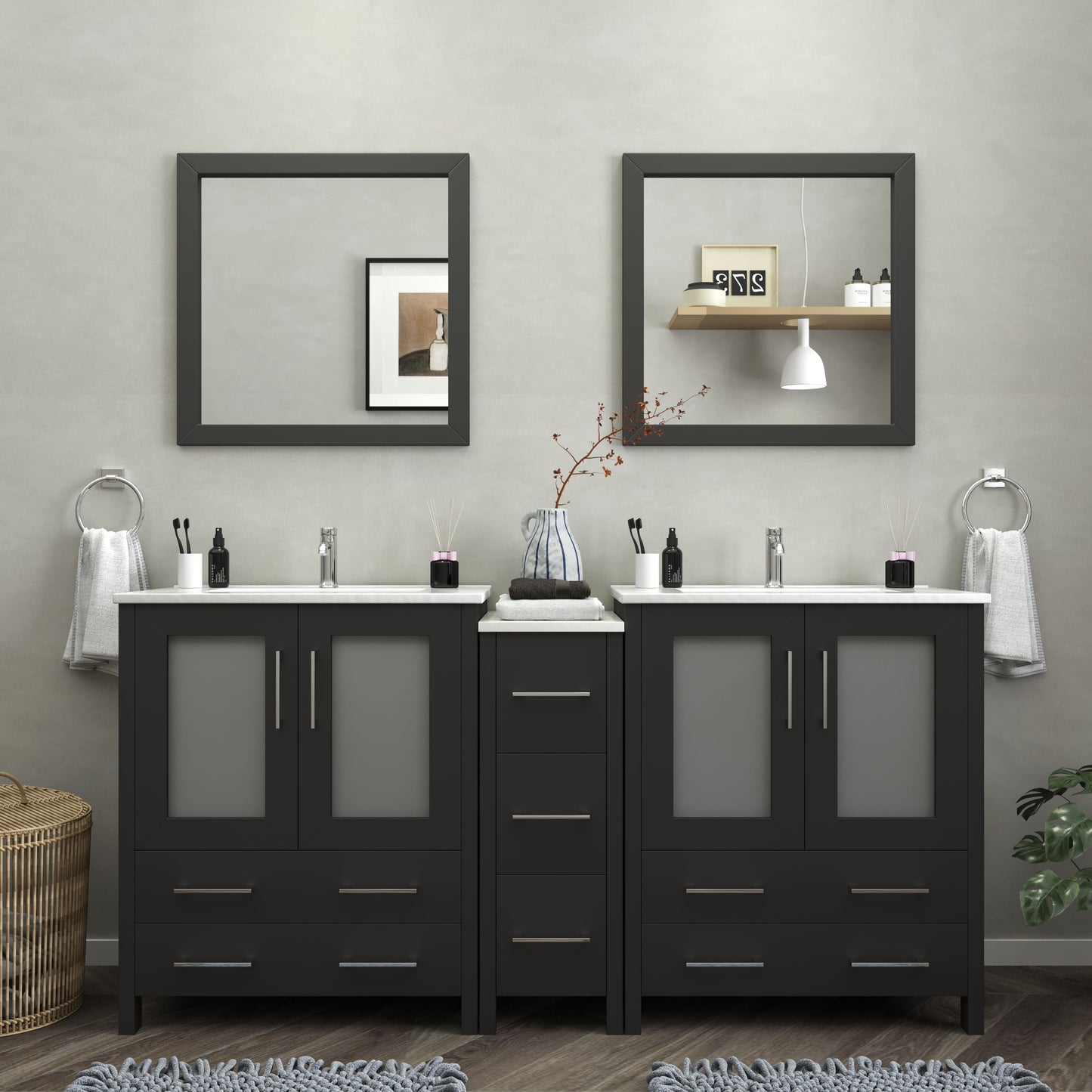 72 Inch Double Sink Bathroom Vanity in Espresso with Ceramic Countertop - Vanity Art VA3030-72E