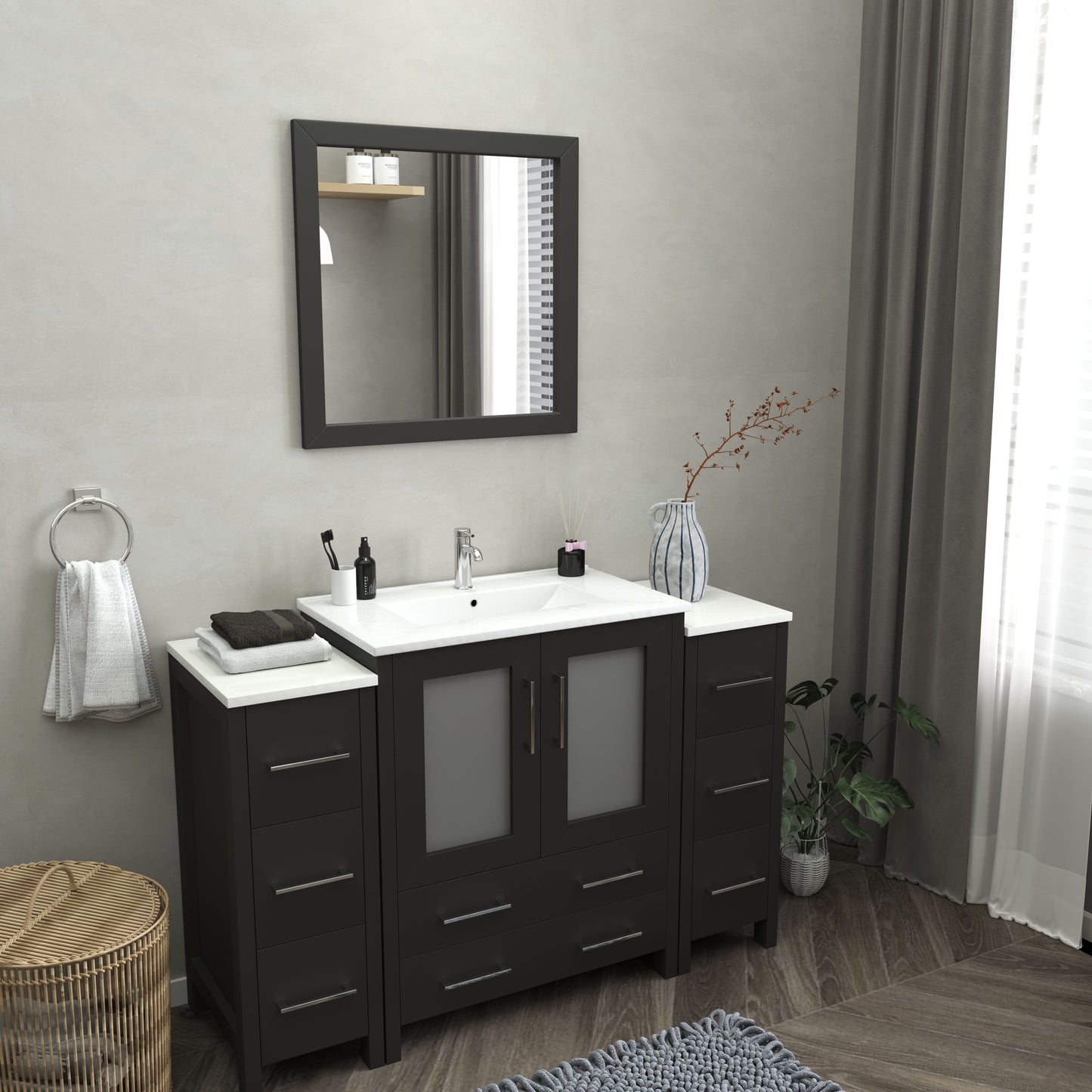 54 Inch Single Sink Bathroom Vanity in Espresso with Ceramic Countertop - Vanity Art VA3030-54E