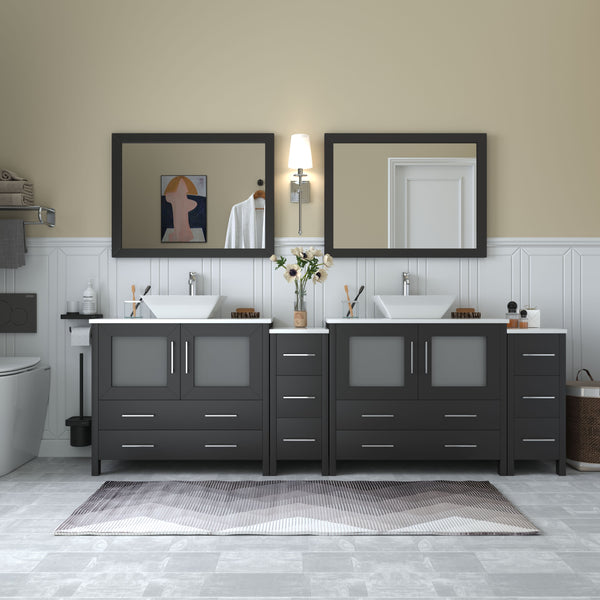 96 Inch Double Sink Bathroom Vanity in Espresso with Marble Countertop - Vanity Art VA3136-96E