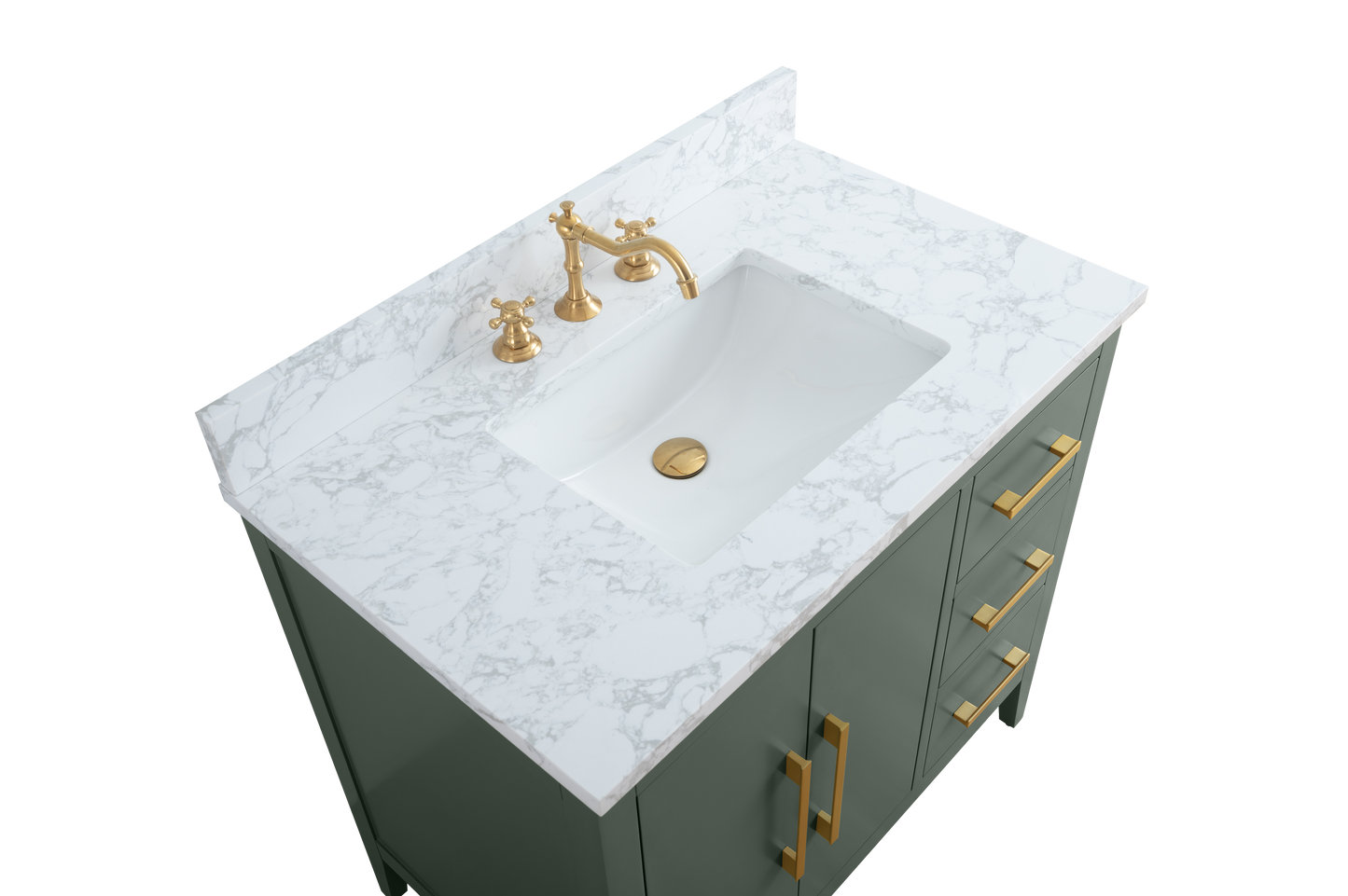 36 Inch Single Sink Bathroom Vanity in Vintage Green with Marble Countertop - Vanity Art VA9036-VG