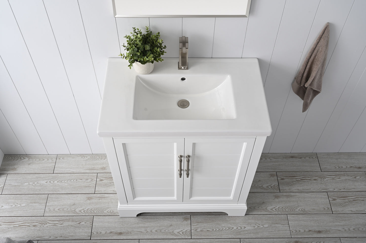 30 Inch Single Sink Bathroom Vanity in White with Ceramic Sink and Countertop - Vanity Art VA5030-W