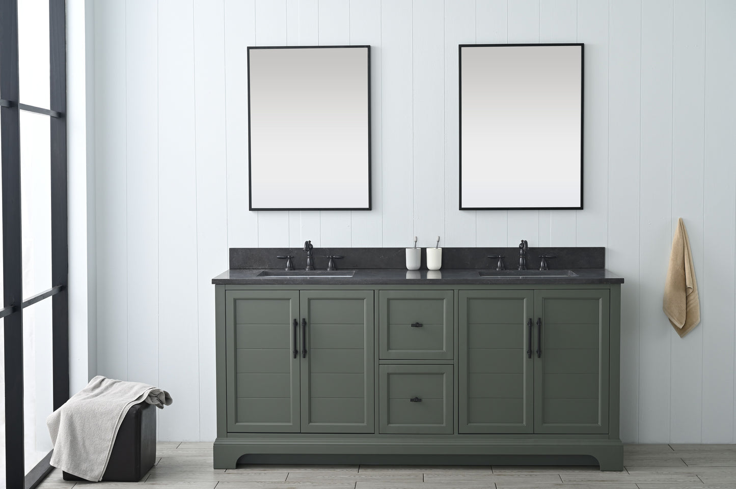 72 Inch Double Sink Bathroom Vanity in Vintage Green with Marble Countertop & Backsplash - Vanity Art VA5072-DVG