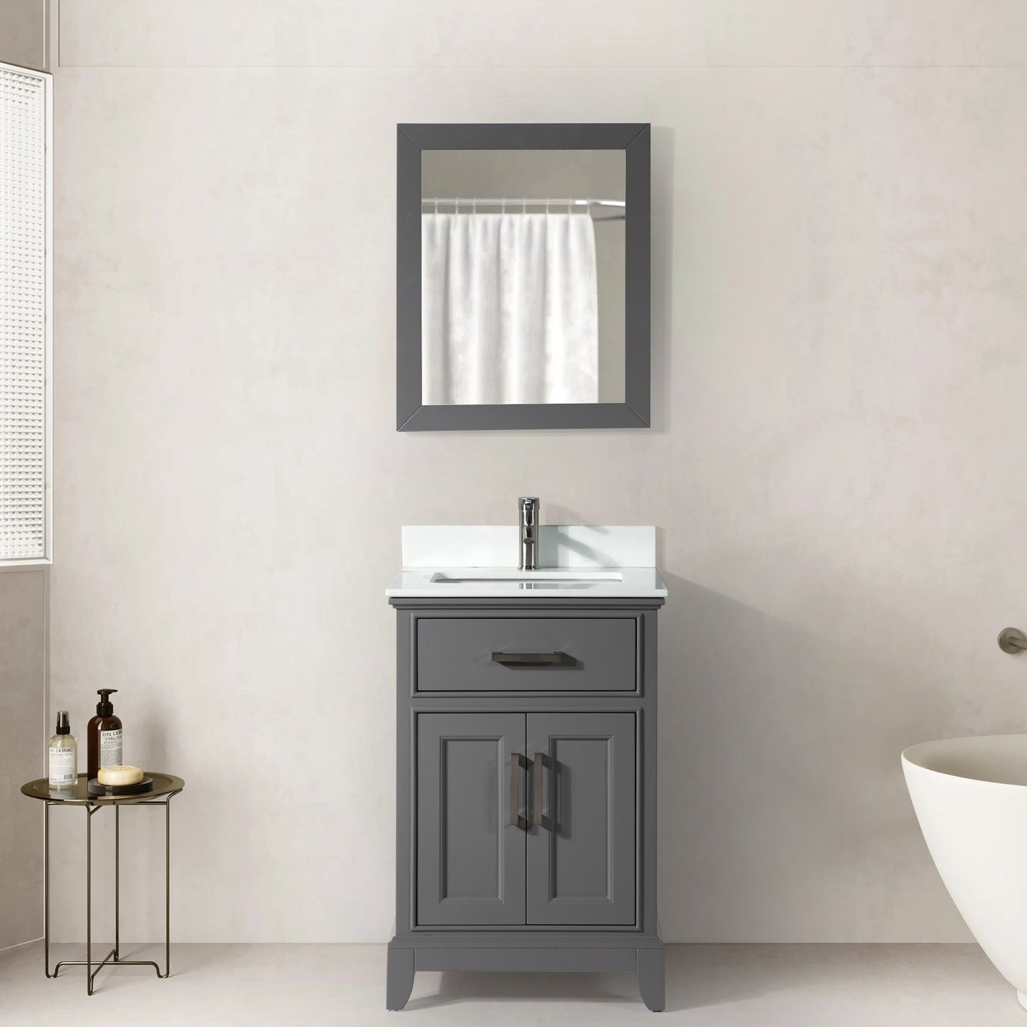 24 Inch Single Sink Bathroom Vanity in Gray with White Marble Countertop - Vanity Art VA1024G