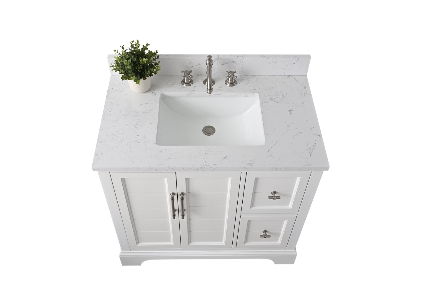 36 Inch Single Sink Bathroom Vanity in White with Marble Countertop & Backsplash - Vanity Art VA5036-W