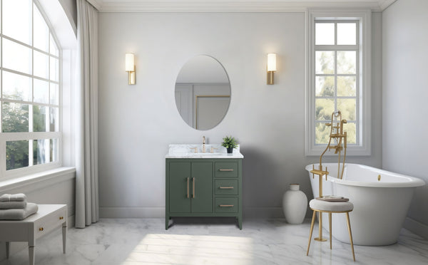 36 Inch Single Sink Bathroom Vanity in Vintage Green with Marble Countertop - Vanity Art VA9036-VG