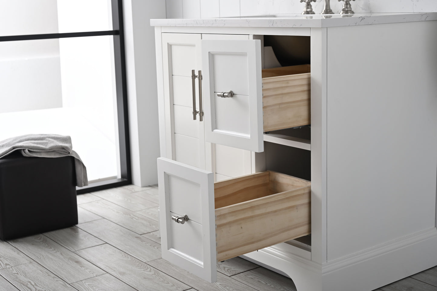 36 Inch Single Sink Bathroom Vanity in White with Marble Countertop & Backsplash - Vanity Art VA5036-W