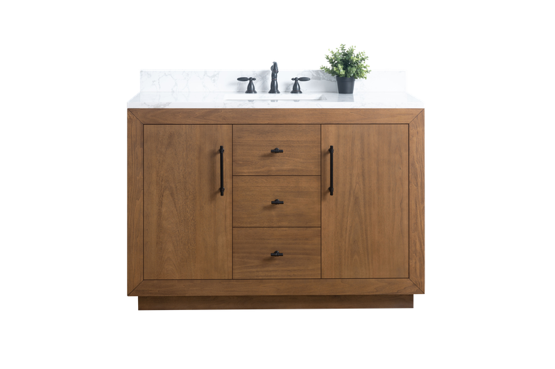 48 Inch Single Sink Bathroom Vanity in Tan with Marble Countertop - Vanity Art VA7048-T-ET