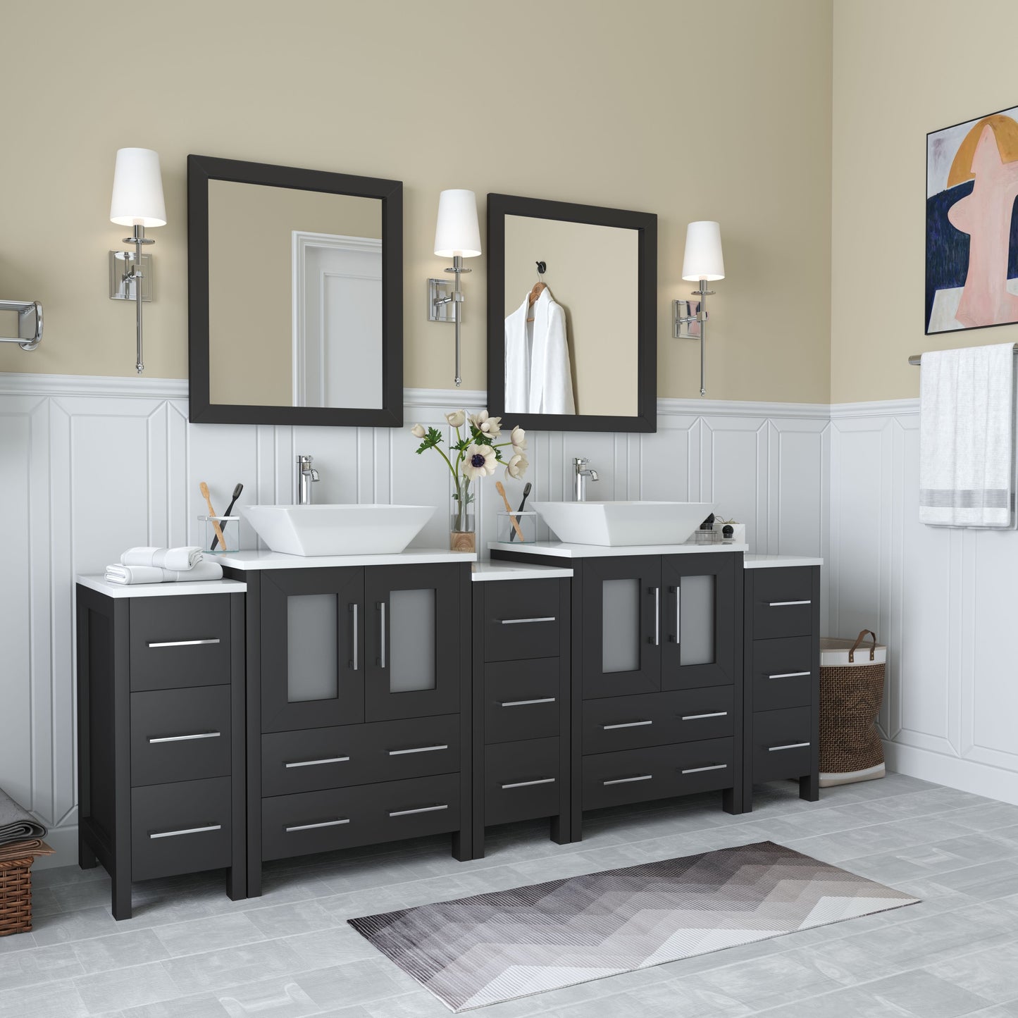 84 Inch Double Sink Bathroom Vanity in Espresso with Marble Countertop - Vanity Art VA3124-84E