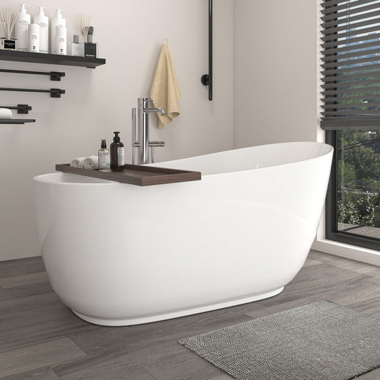 Freestanding Solid Surface Resin Glossy Bathtub 59 Inch x 29.5 Inch - Vanity Art VA6911-GS