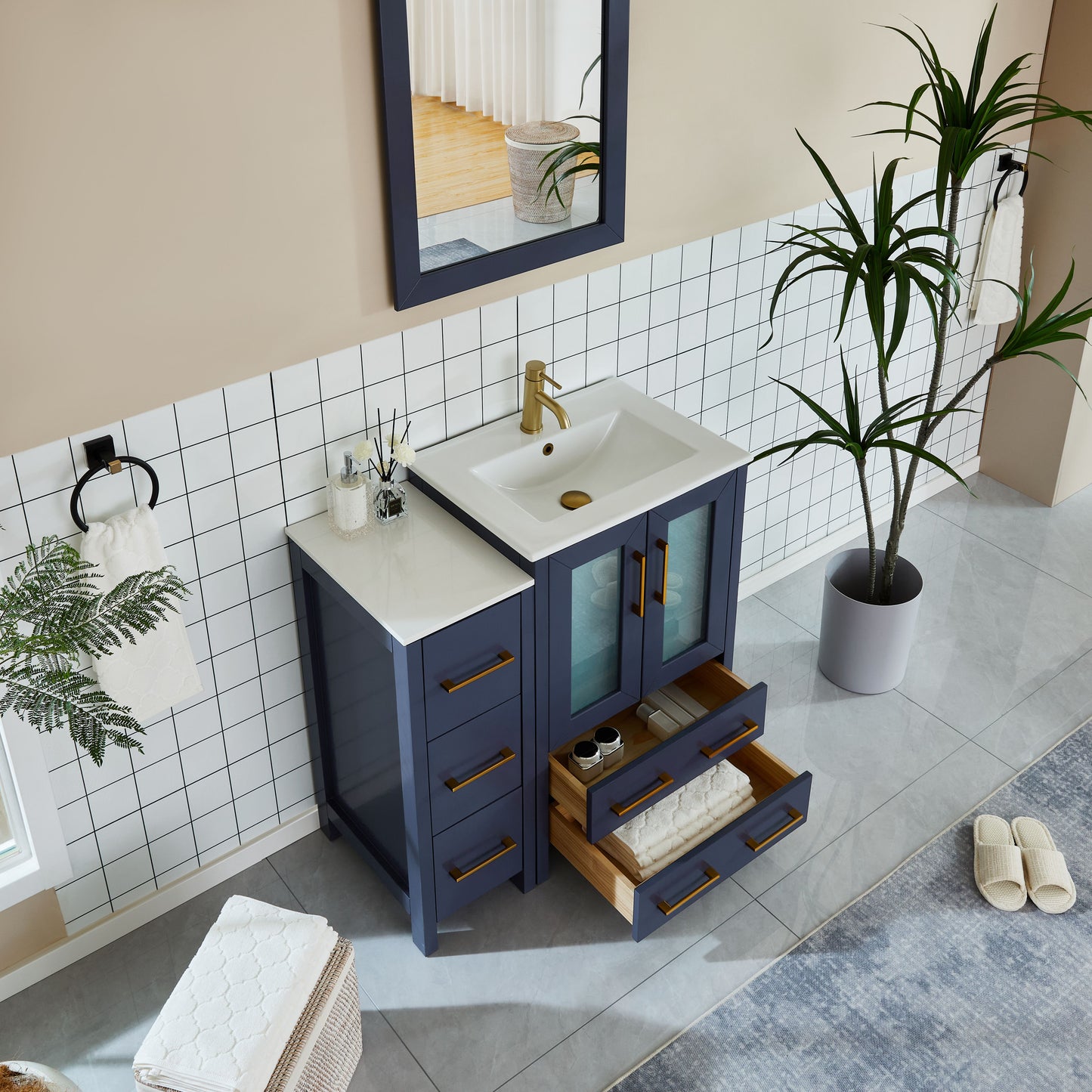 36 Inch Single Sink Bathroom Vanity in Blue with Ceramic Countertop - Vanity Art VA3024-36B