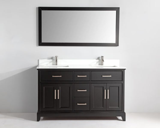 60 Inch Double Sink Bathroom Vanity in Espresso with White Marble Countertop - Vanity Art VA1060DE