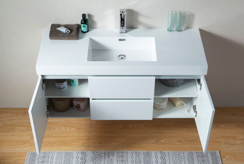 48 Inch Wall Hung Single Sink Bathroom Vanity in White with Resin Top - Vanity Art VA6048W