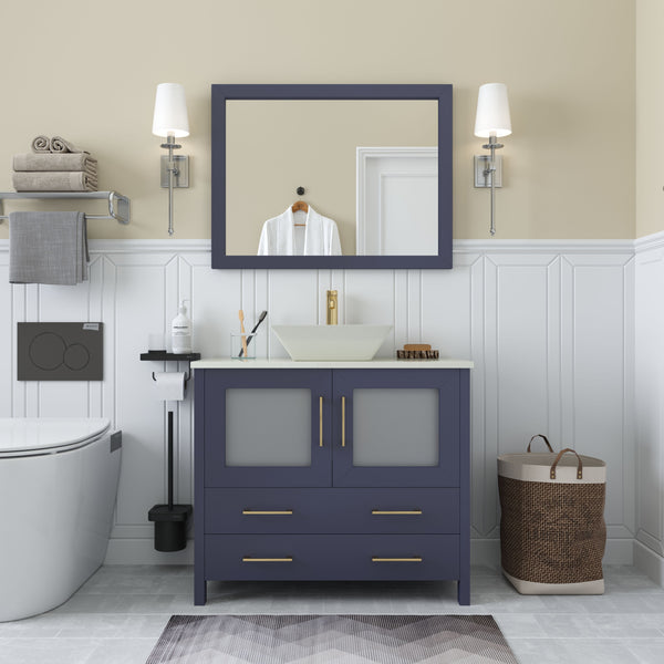 36 Inch Single Sink Bathroom Vanity in Blue with Marble Countertop - Vanity Art VA3136B