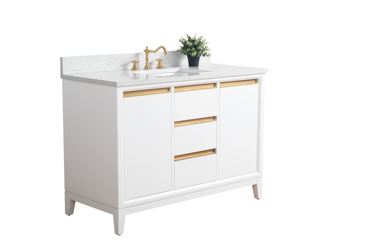 48 Inch Single Sink Bathroom Vanity in White with Marble Countertop - Vanity Art VA8048-W