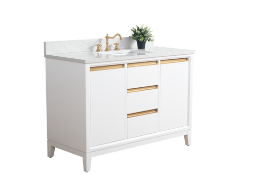 48 Inch Single Sink Bathroom Vanity in White with Marble Countertop - Vanity Art VA8048-W