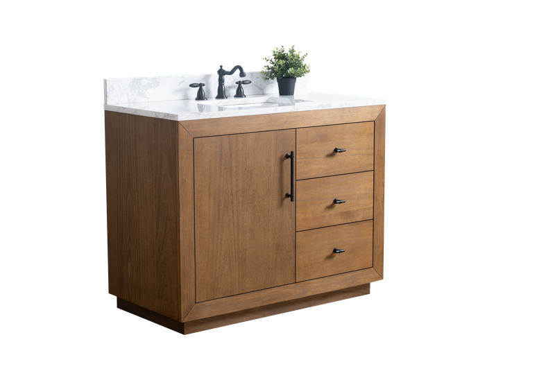 42 Inch Single Sink Bathroom Vanity in Tan with Marble Countertop - Vanity Art VA7042-T-ET