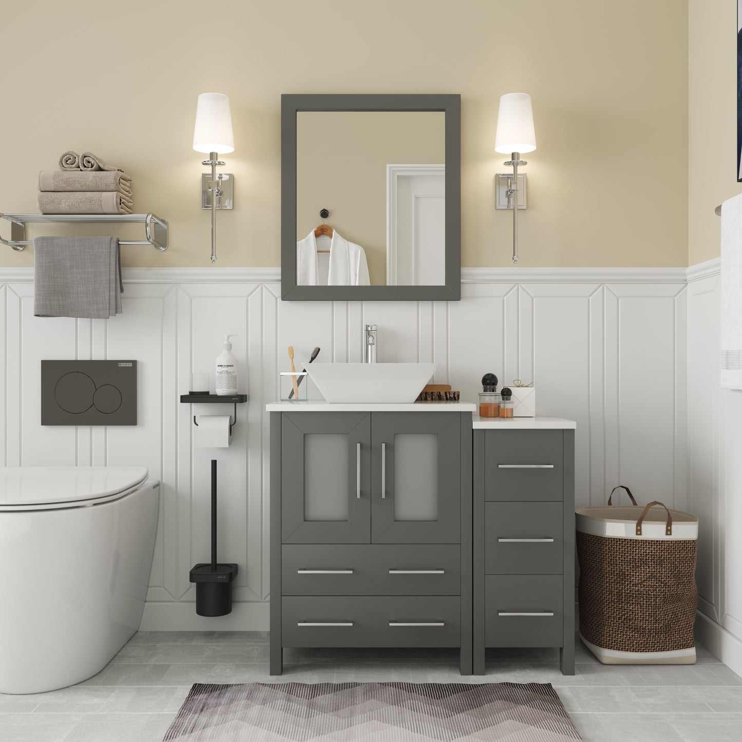 36 Inch Single Sink Bathroom Vanity in Gray with Marble Countertop - Vanity Art VA3124-36G