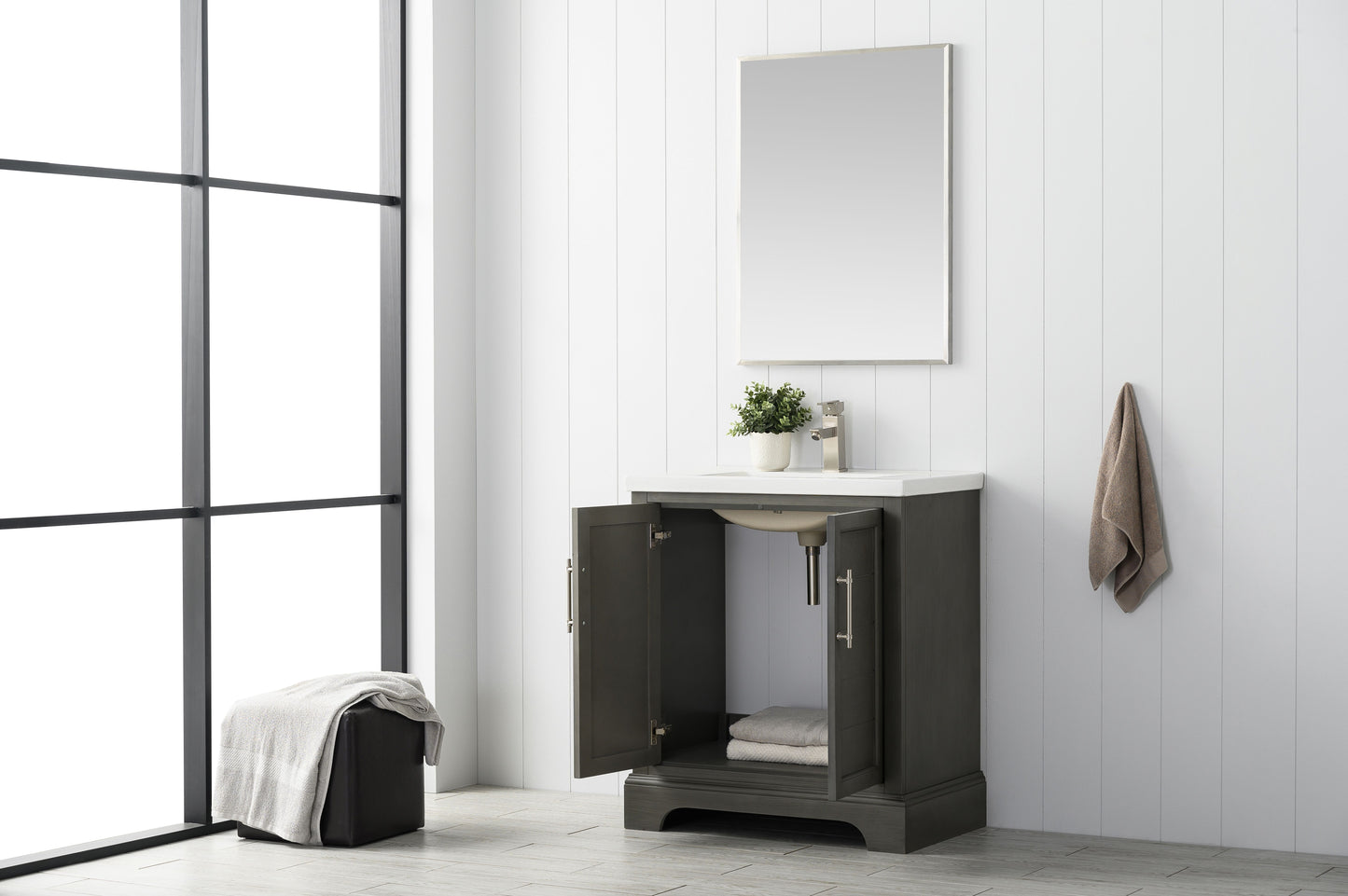 30 Inch Single Sink Bathroom Vanity in Gray with Ceramic Sink and Countertop - Vanity Art VA5030-SG