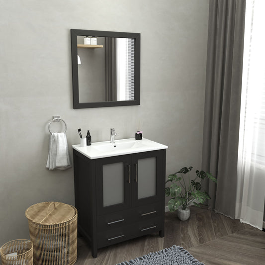 30 Inch Single Sink Bathroom Vanity in Espresso with Ceramic Countertop - Vanity Art VA3030E