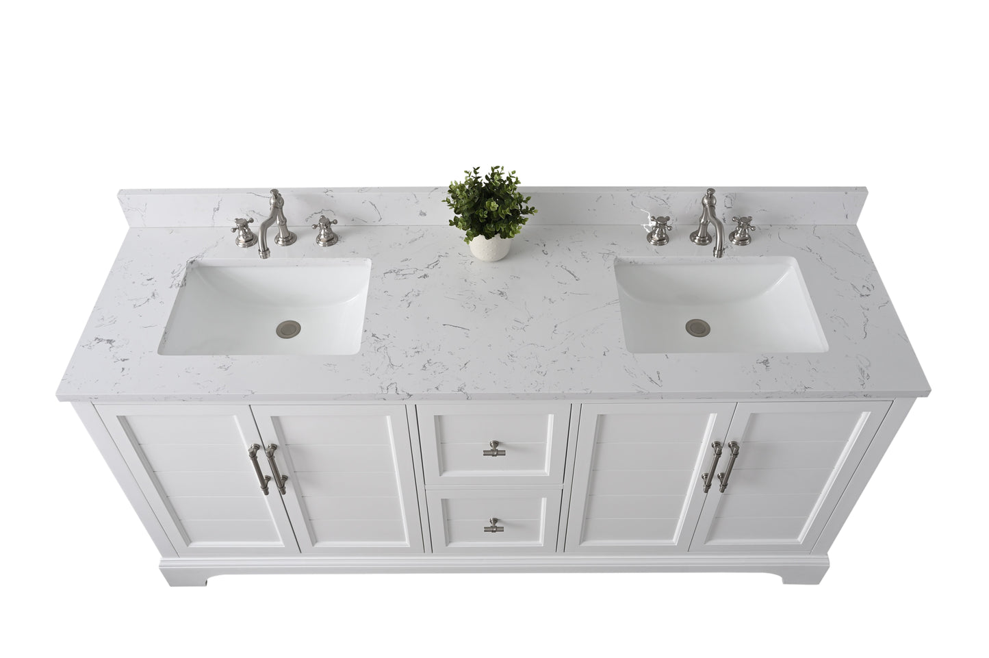 72 Inch Double Sink Bathroom Vanity in White with Marble Countertop & Backsplash - Vanity Art VA5072-DW