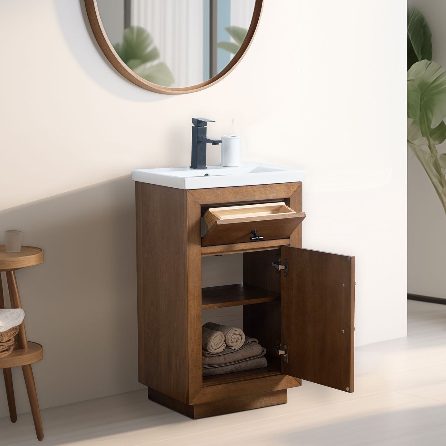 20 Inch Single Sink Bathroom Vanity in Tan with Marble Countertop - Vanity Art VA7020-T