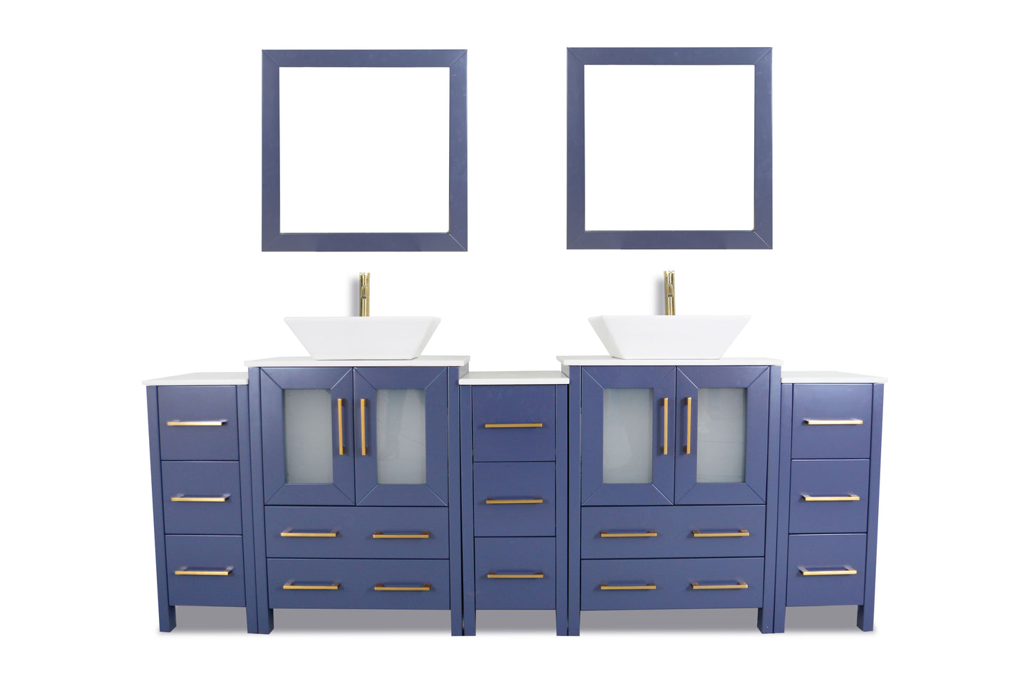 84 Inch Double Sink Bathroom Vanity in Blue with Marble Countertop - Vanity Art VA3124-84B