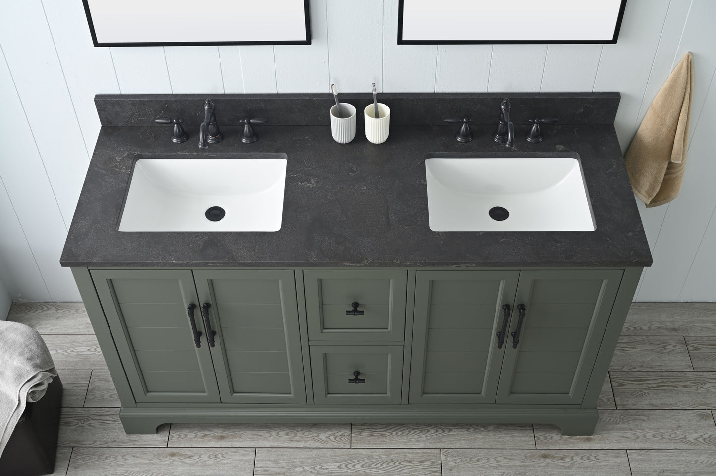 60 Inch Double Sink Bathroom Vanity in Vintage Green with Marble Countertop & Backsplash - Vanity Art VA5060-DVG