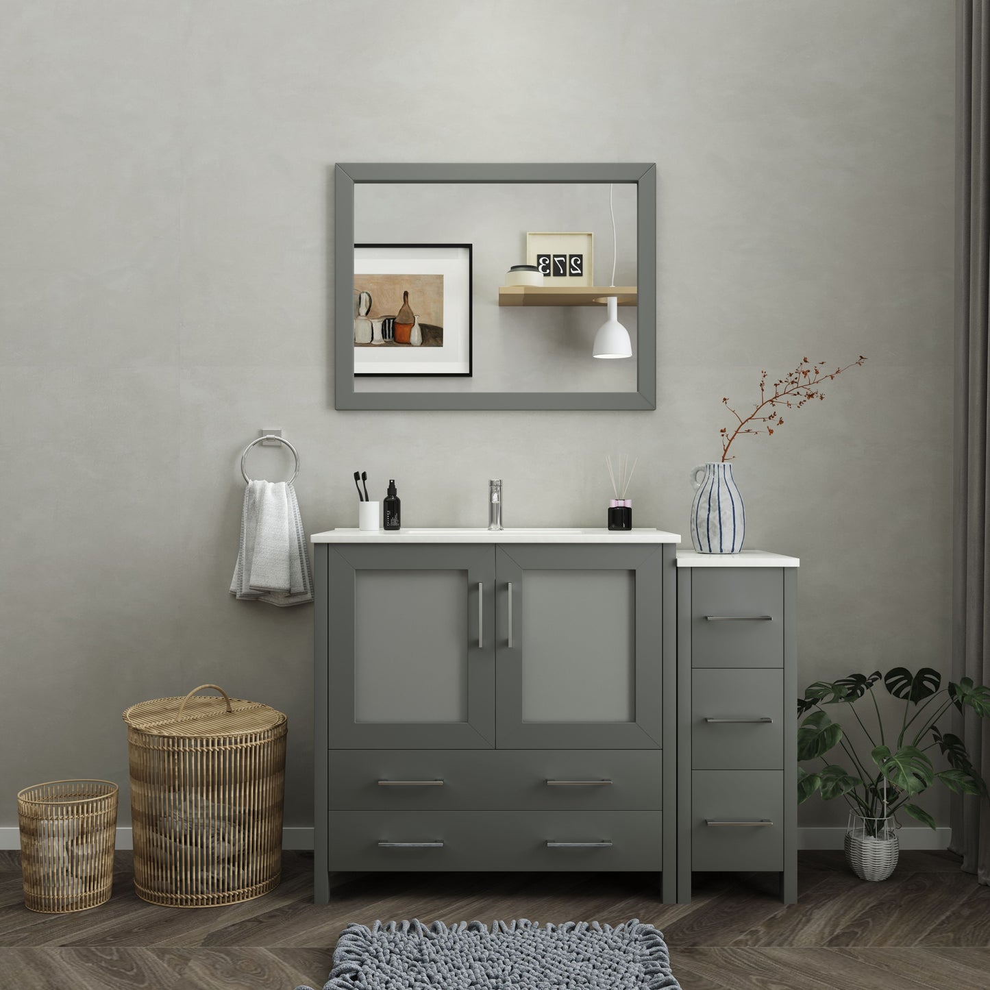 48 Inch Single Sink Bathroom Vanity in Gray with Ceramic Countertop - Vanity Art VA3036-48G