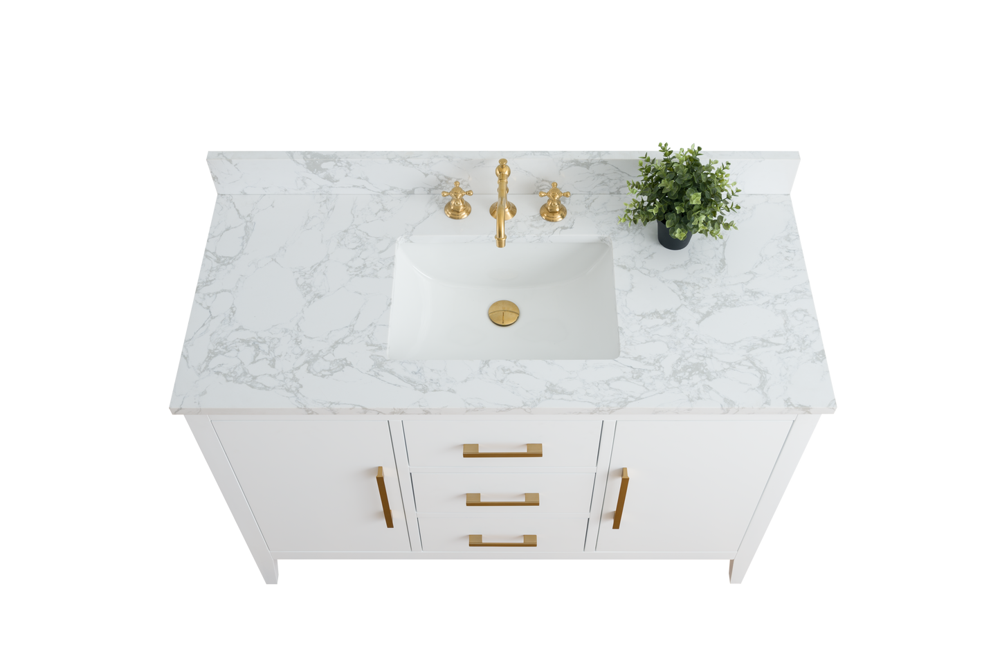 48 Inch Single Sink Bathroom Vanity in White with Marble Countertop - Vanity Art VA9048-W