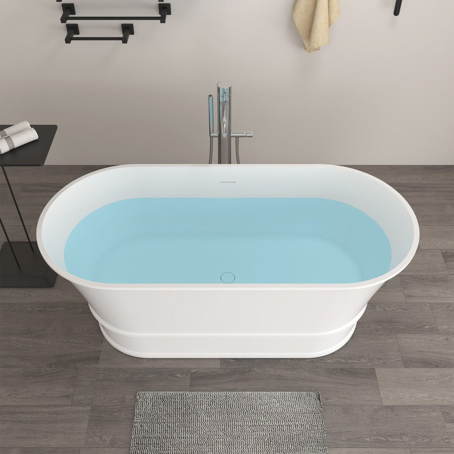 Freestanding Solid Surface Resin Matte Bathtub 59 Inch x 27.5 Inch - Vanity Art VA6919-MS