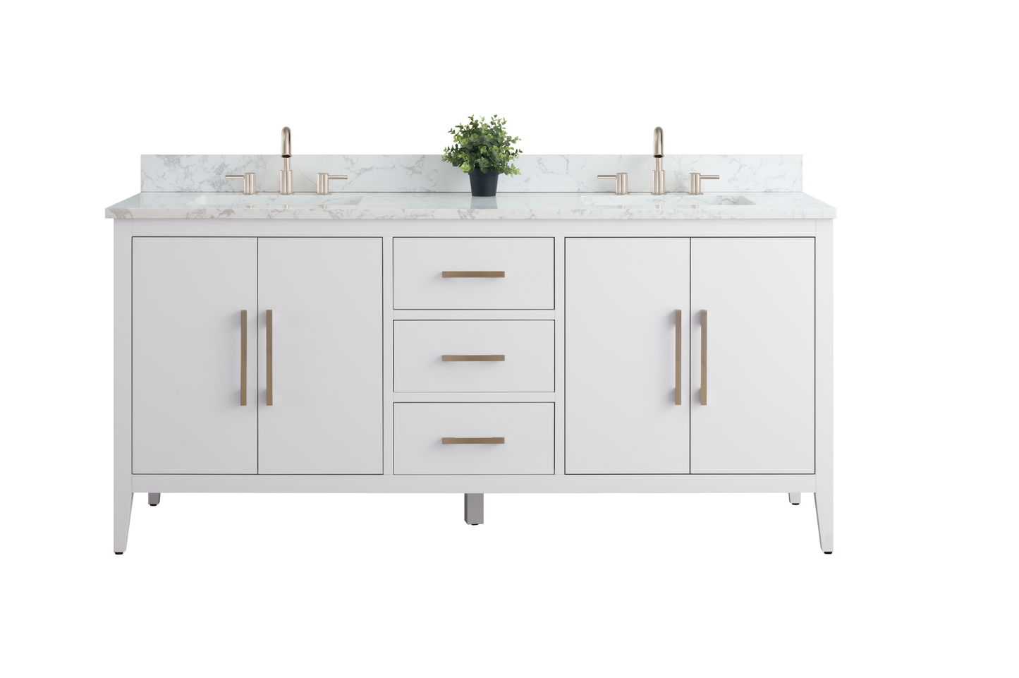 72 Inch Double Sink Bathroom Vanity in White with Marble Countertop - Vanity Art VA9072-DW