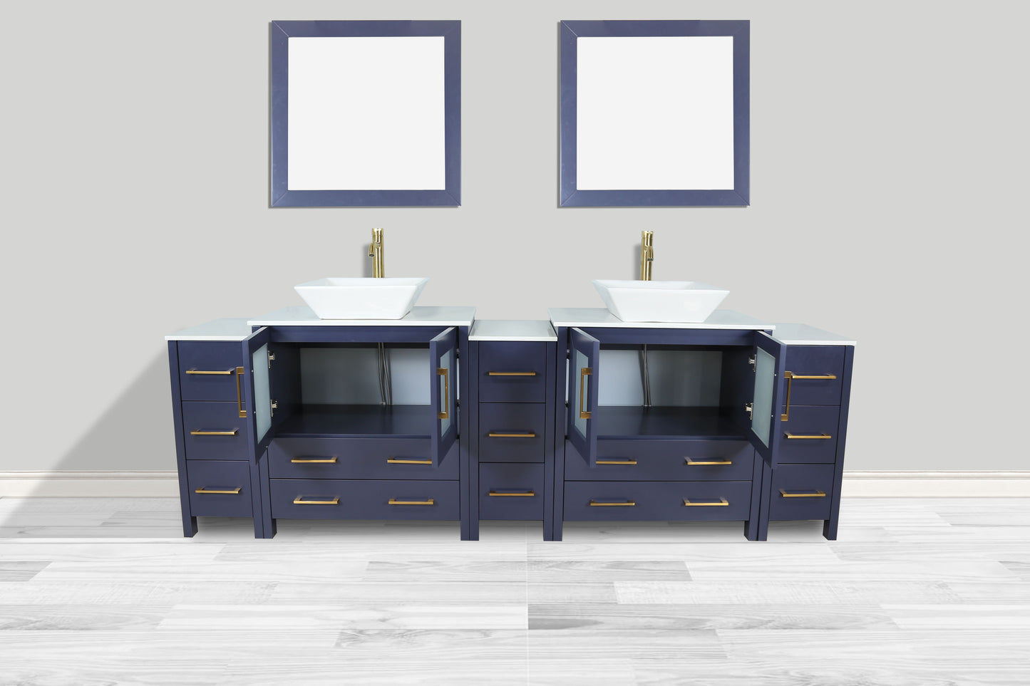 96 Inch Double Sink Bathroom Vanity in Blue with Marble Countertop - Vanity Art VA3130-96B