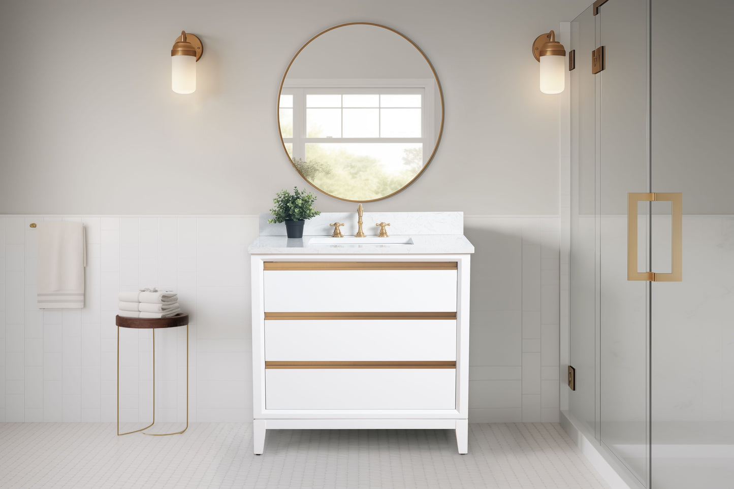 36 Inch Single Sink Bathroom Vanity in White with Marble Countertop - Vanity Art VA8036-W