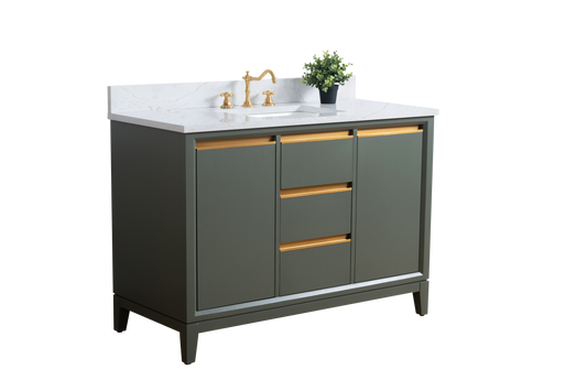 48 Inch Single Sink Bathroom Vanity in Vintage Green with Marble Countertop - Vanity Art VA8048-VG