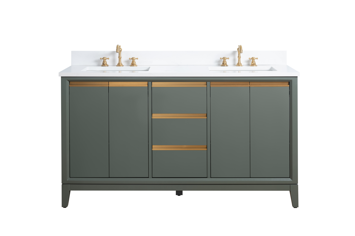 60 Inch Double Sink Bathroom Vanity in Vintage Green with Marble Countertop - Vanity Art VA8060-DVG