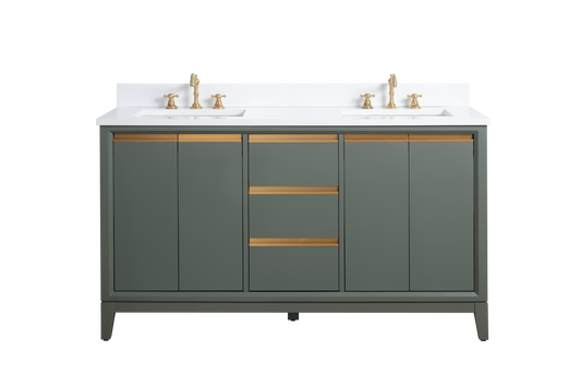 60 Inch Double Sink Bathroom Vanity in Vintage Green with Marble Countertop - Vanity Art VA8060-DVG