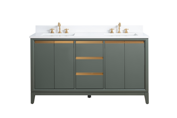 60 Inch Double Sink Bathroom Vanity in Vintage Green with Marble Countertop - Vanity Art VA8060-DVG