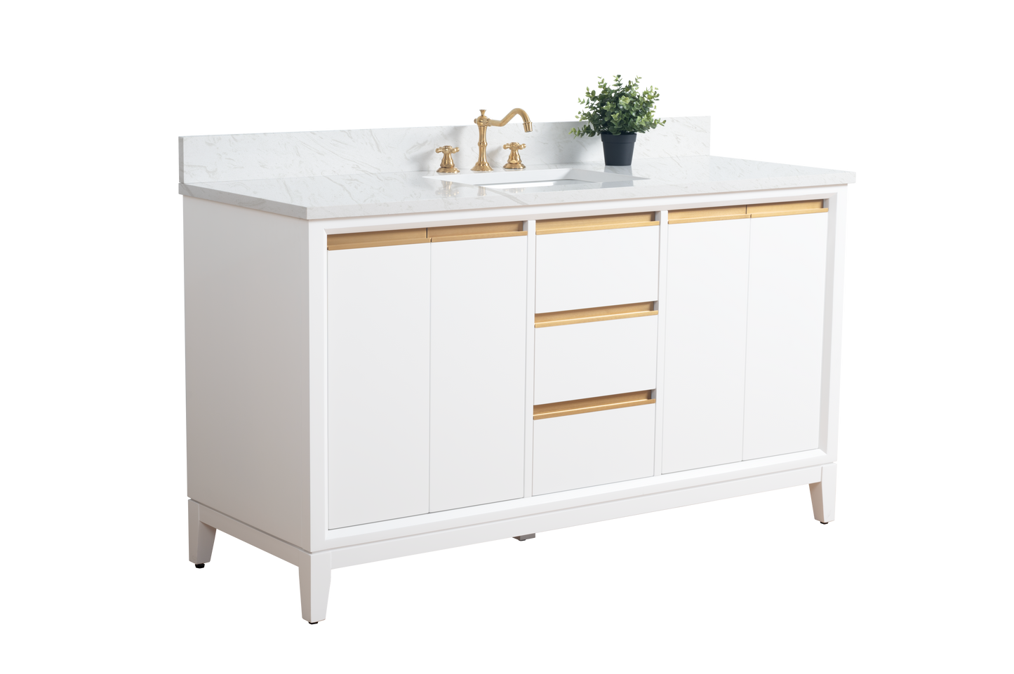 60 Inch Single Sink Bathroom Vanity in White with Marble Countertop - Vanity Art VA8060-SW