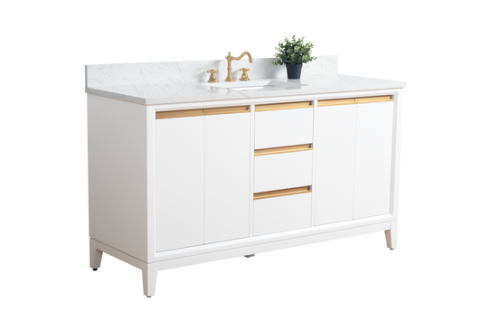 60 Inch Single Sink Bathroom Vanity in White with Marble Countertop - Vanity Art VA8060-SW