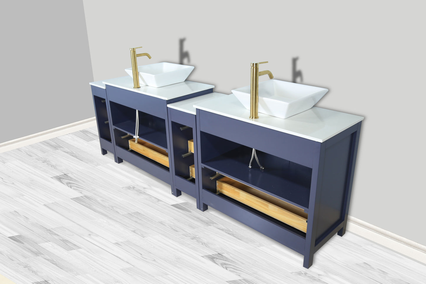 96 Inch Double Sink Bathroom Vanity in Blue with Marble Countertop - Vanity Art VA3136-96B