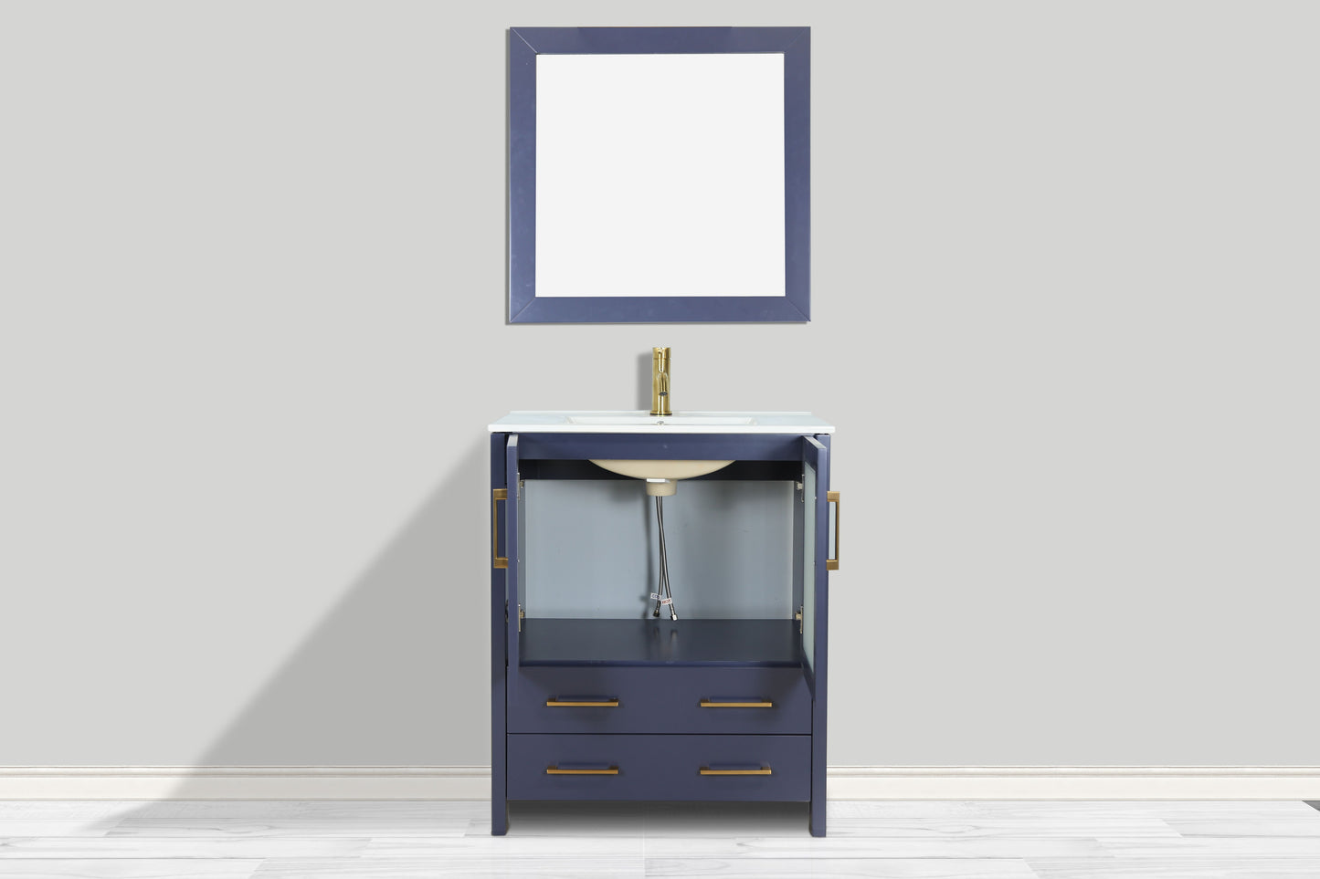 30 Inch Single Sink Bathroom Vanity in Blue with Ceramic Countertop - Vanity Art VA3030B