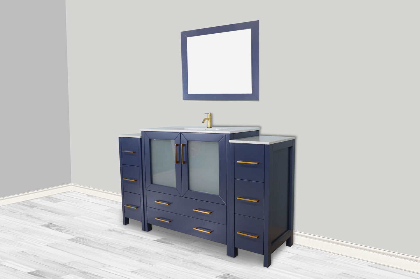 60 Inch Single Sink Bathroom Vanity in Blue with Ceramic Countertop - Vanity Art VA3036-60B