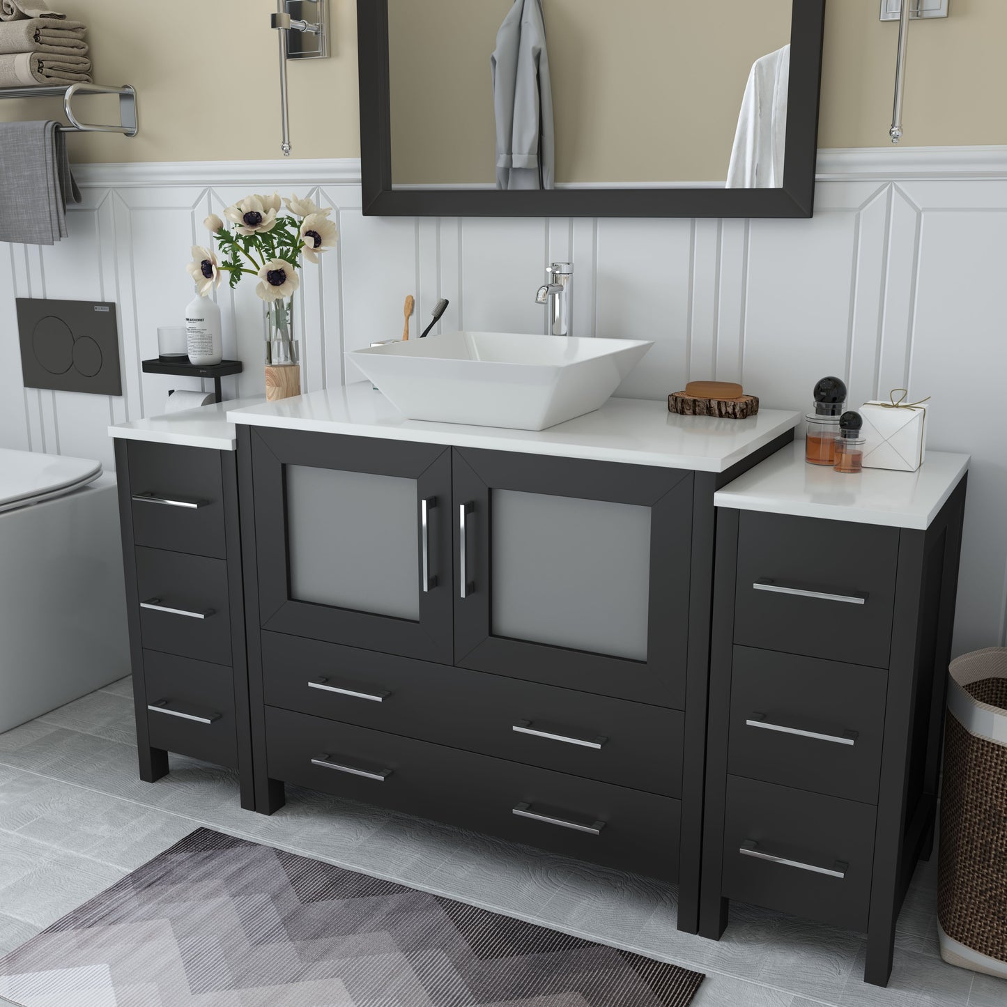 60 Inch Single Sink Bathroom Vanity in Espresso with Marble Countertop - Vanity Art VA3136-60E