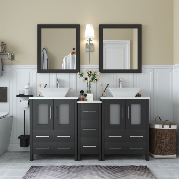 60 Inch Double Sink Bathroom Vanity in Espresso with Marble Countertop - Vanity Art VA3124-60E