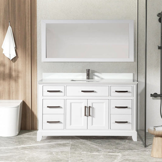 60 Inch Single Sink Bathroom Vanity in White with White Marble Countertop - Vanity Art VA1060SW