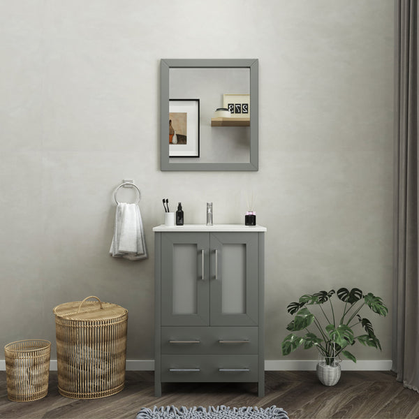 24 Inch Single Sink Bathroom Vanity in Gray with Ceramic Countertop - Vanity Art VA3024G