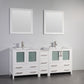 72 Inch Double Sink Bathroom Vanity in White with Ceramic Countertop - Vanity Art VA3030-72W