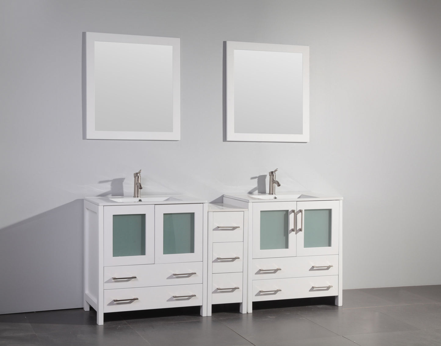 72 Inch Double Sink Bathroom Vanity in White with Ceramic Countertop - Vanity Art VA3030-72W