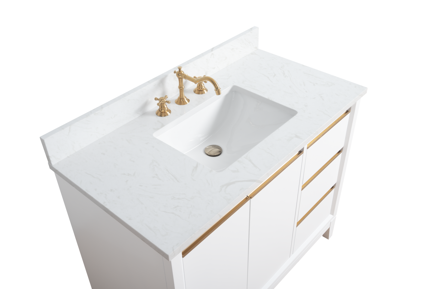 42 Inch Single Sink Bathroom Vanity in White with Marble Countertop - Vanity Art VA8042-W