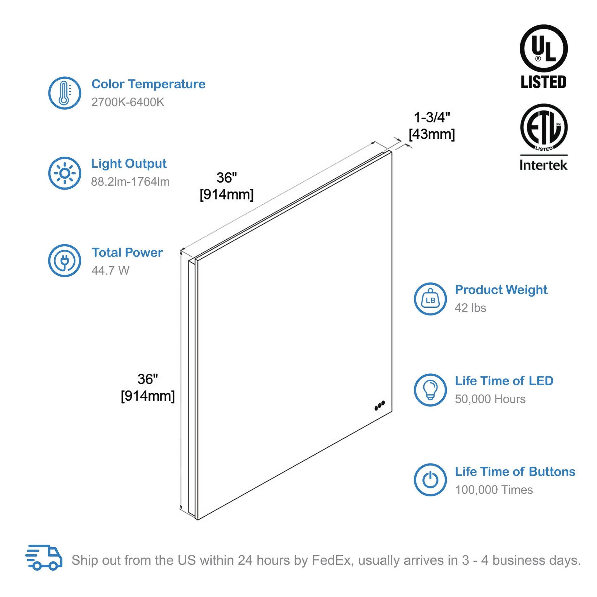 Blossom Beta - 36" LED Mirror Frosted Sides LED M2 3636